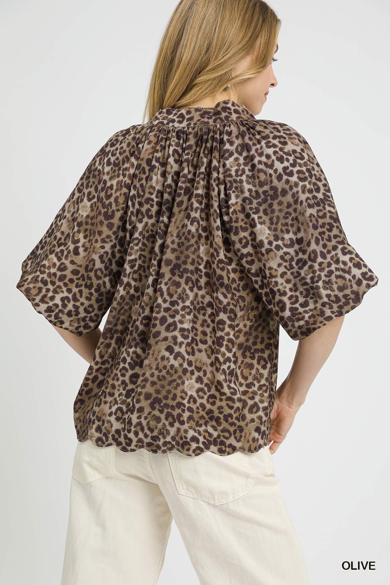 Bubble Sleeved Animal Print Blouse