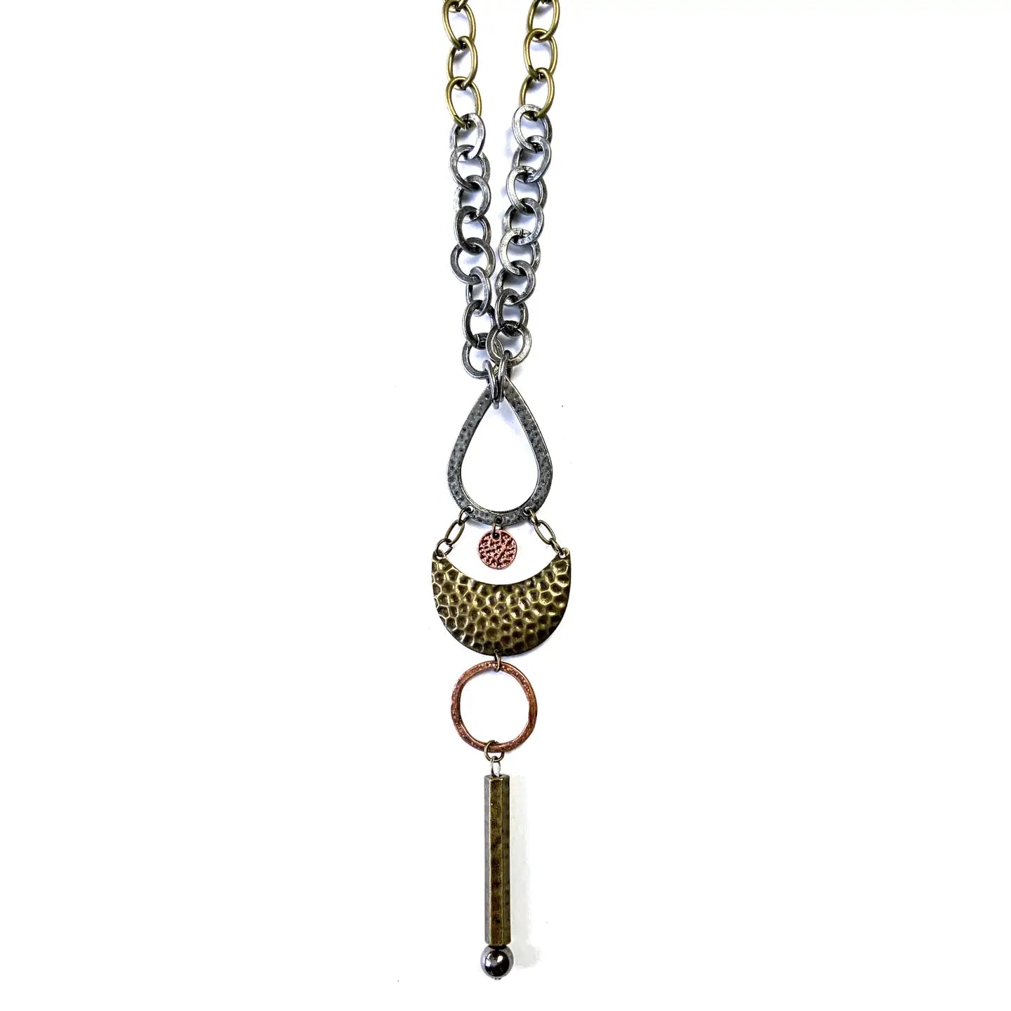 Hammered Tear & Stick Pendant Chunky Chain Necklace
