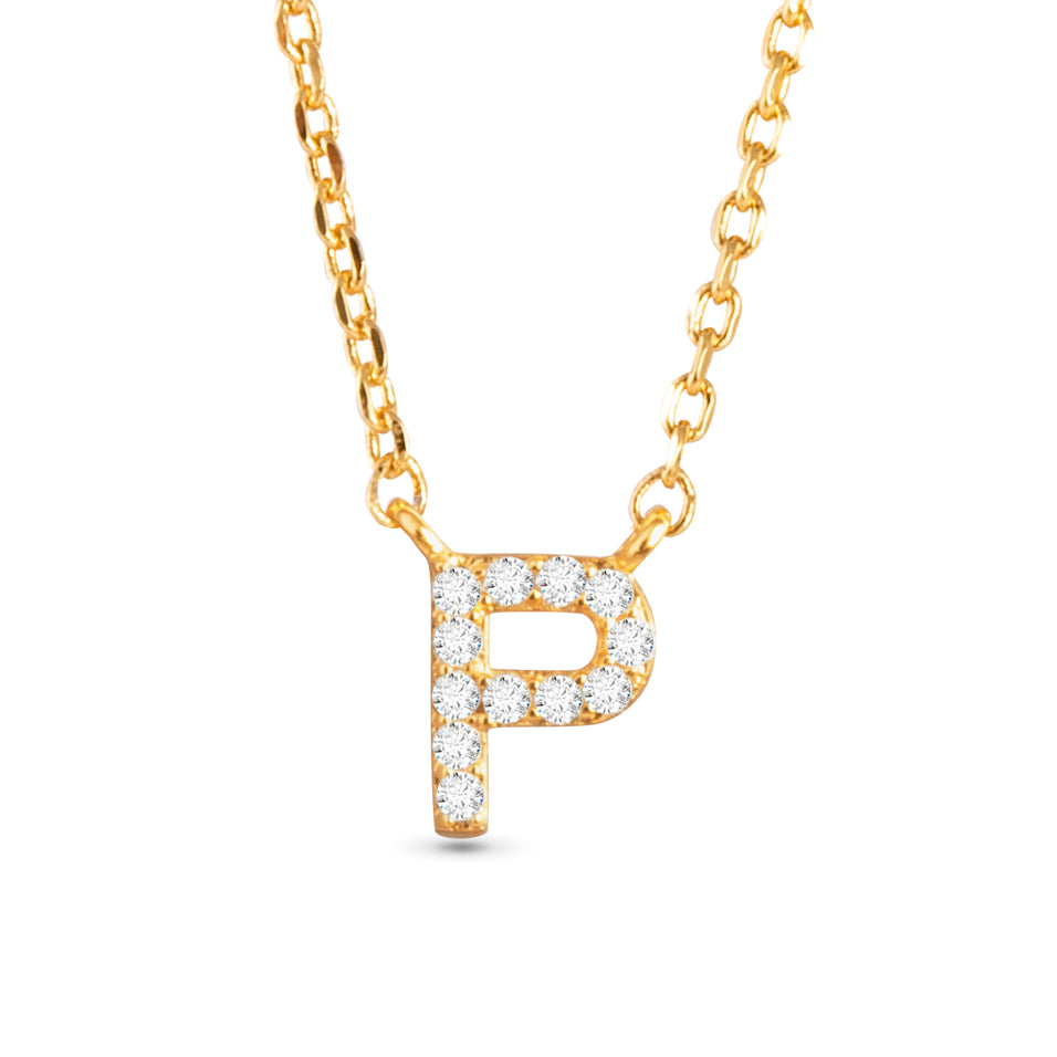 Gold CZ Initial Necklace - P