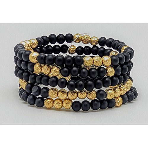 Black & Gold Beaded Bracelet Set