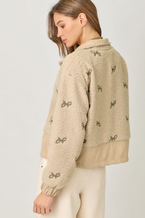 Bow Embroidery Mixed Material Jacket