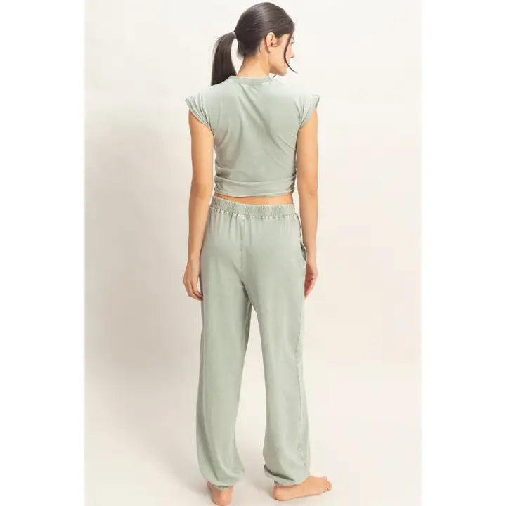 Rolled Sleeve Wrap-Front Set