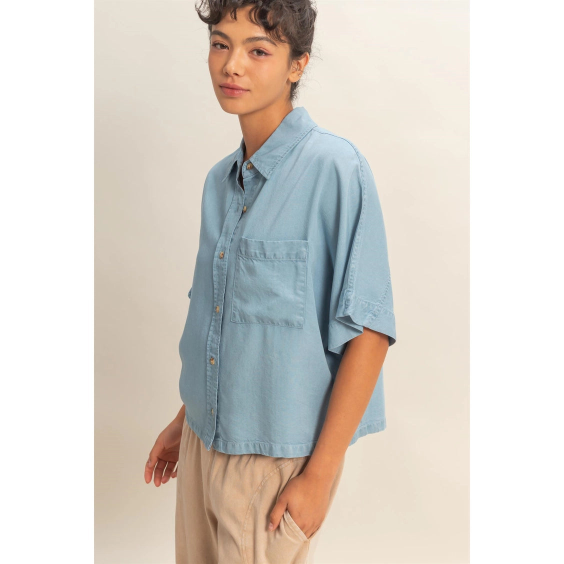 Lyocell Button-Up Shirt With Patch Pocket