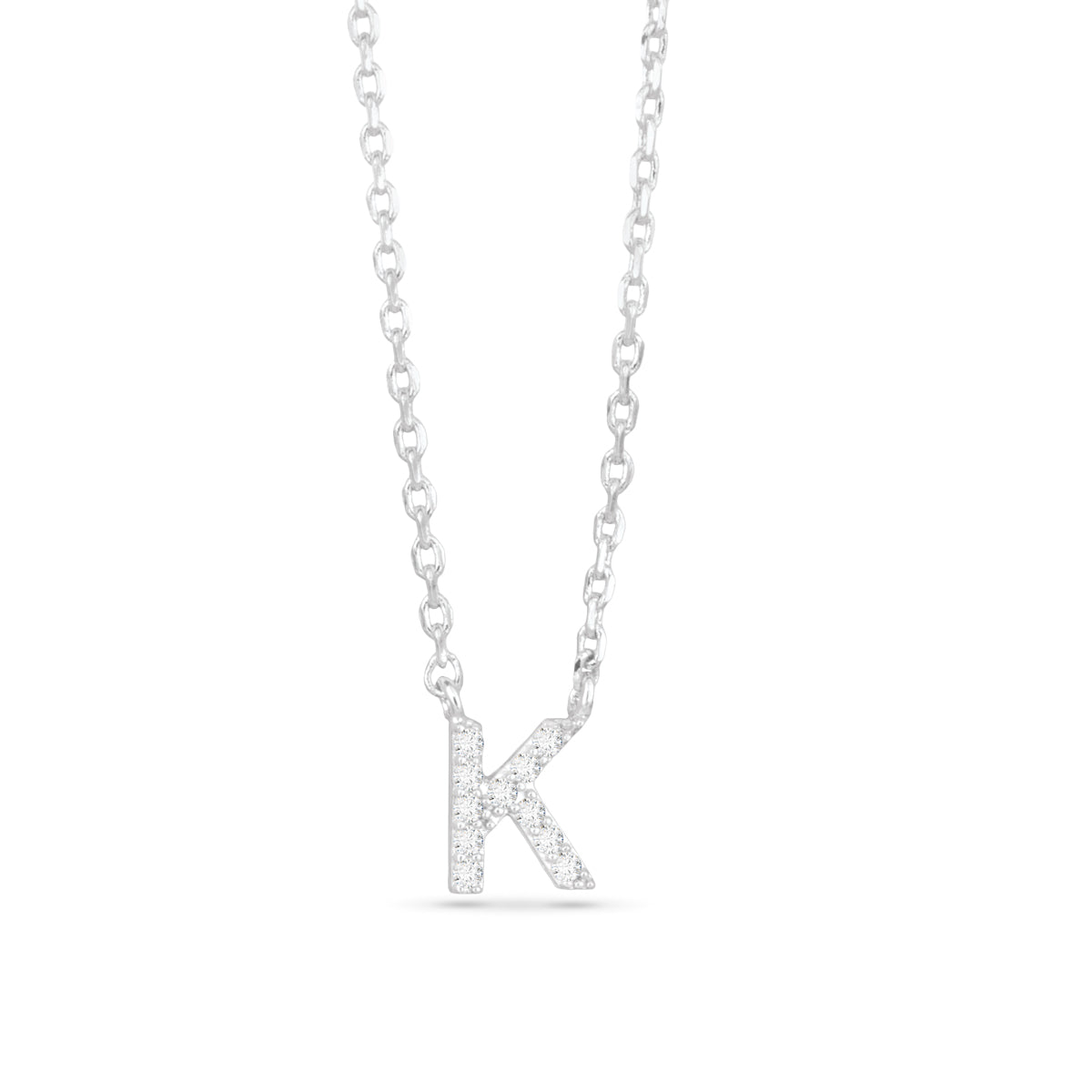 Silver CZ Initial Necklace - K