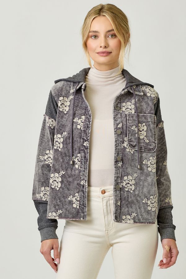Flower Embroidery Hoodie Jacket