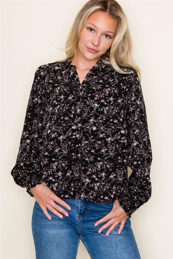 Smocked Hem Floral Print Top
