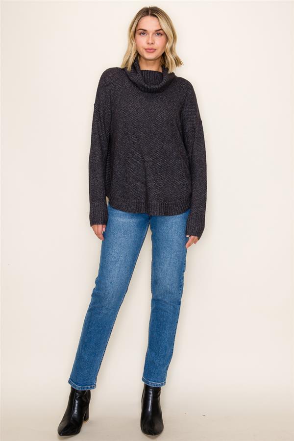 Slouchy Turtle Neck Waffle Sweater