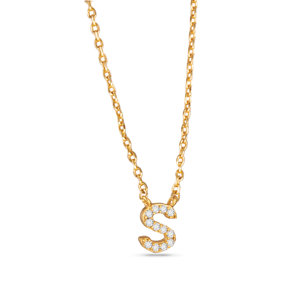 Gold CZ Initial Necklace - S