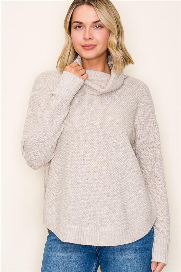 Slouchy Turtle Neck Waffle Sweater