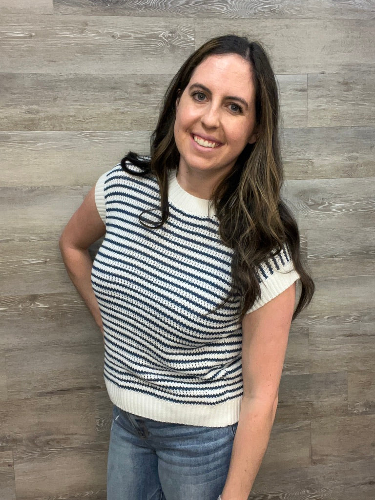 Texture Striped Short Sleeve Sweater FINAL SALE