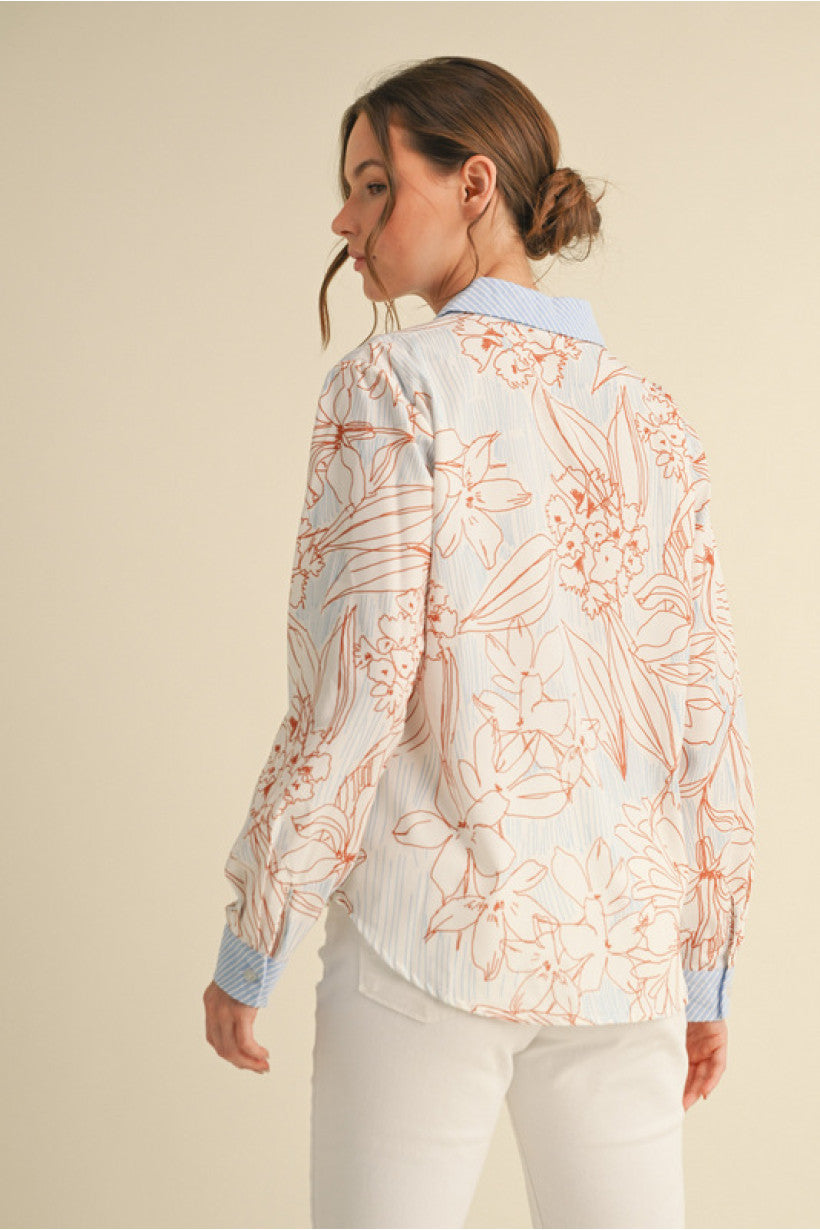 Flower Print Collared Shirt