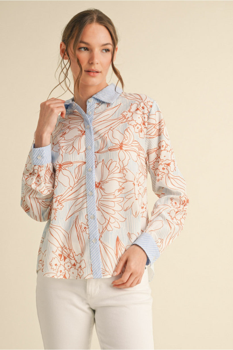 Flower Print Collared Shirt