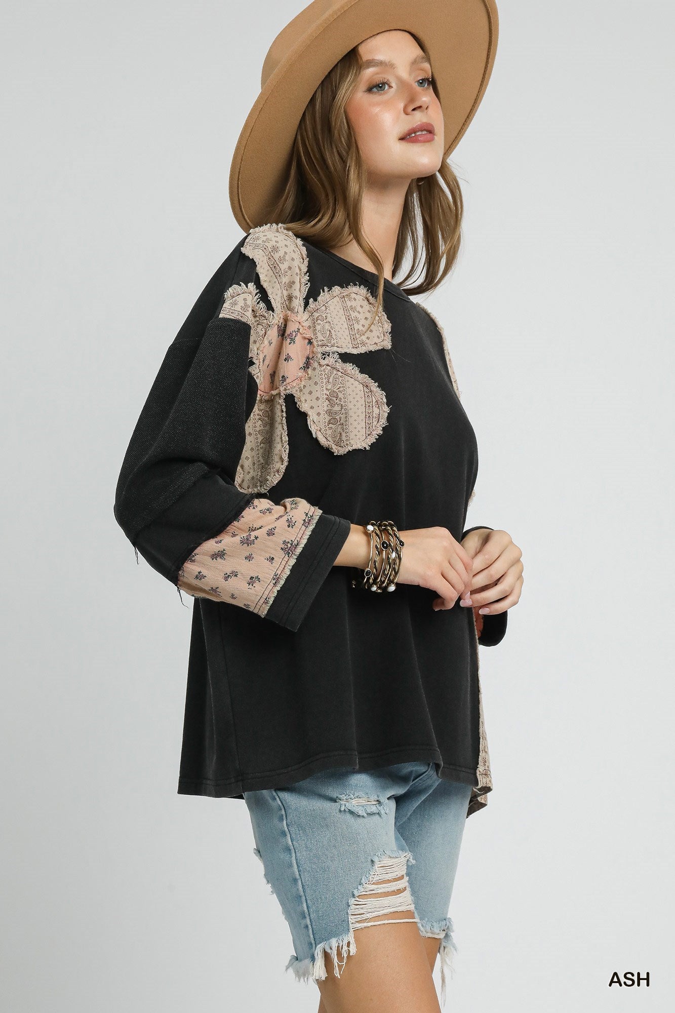 French Terry Patchwork Sleeve Pullover