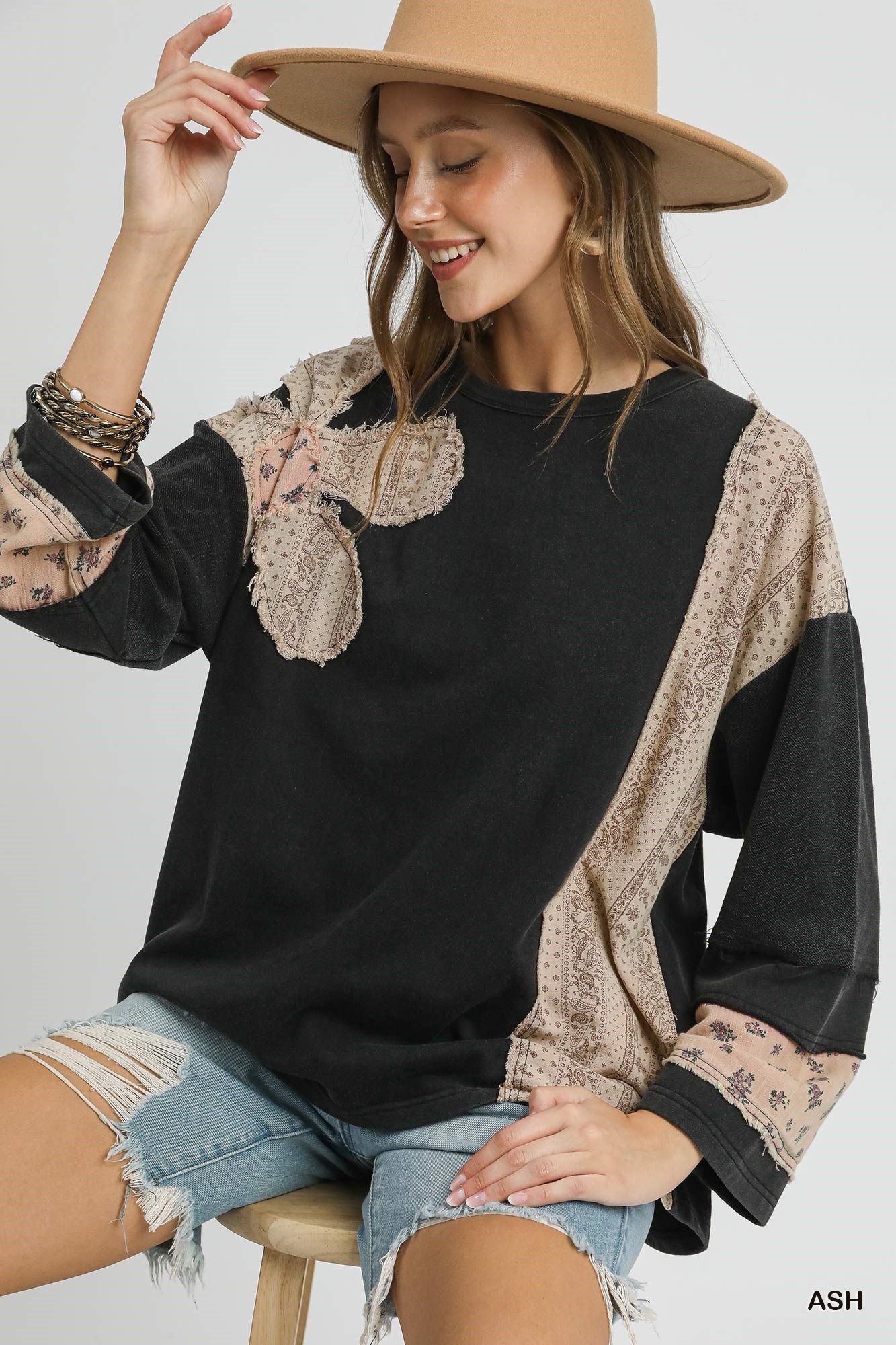French Terry Patchwork Sleeve Pullover