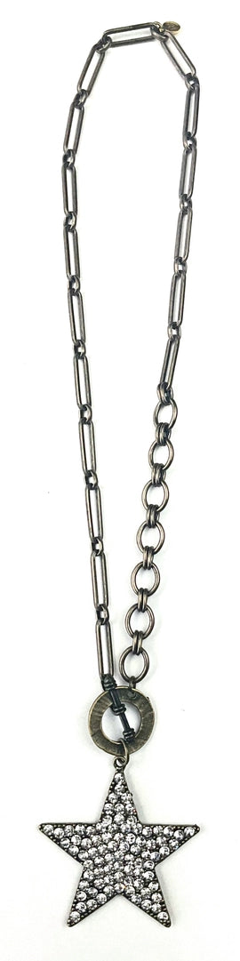 Rhinestone Star Pendant Brass Necklace