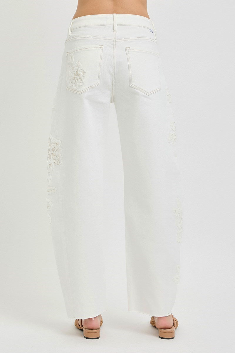 Risen Slouchy Barrel Floral Patch Pants