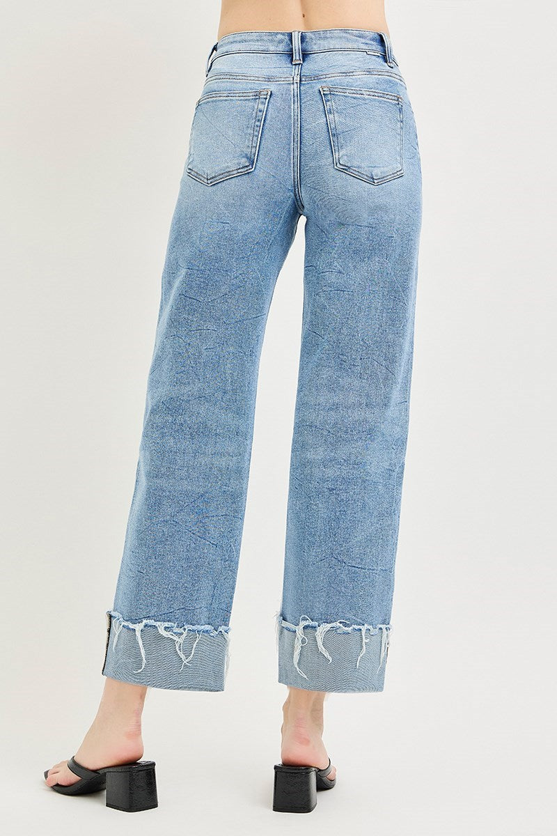 Risen High Rise Crop Boyfriend Cuffed Jeans