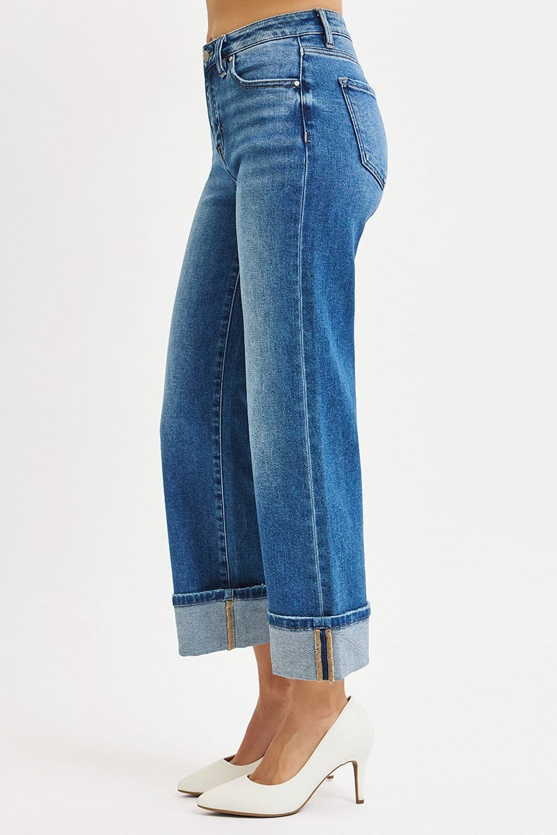 Risen Crop Straight Cuffed Jeans