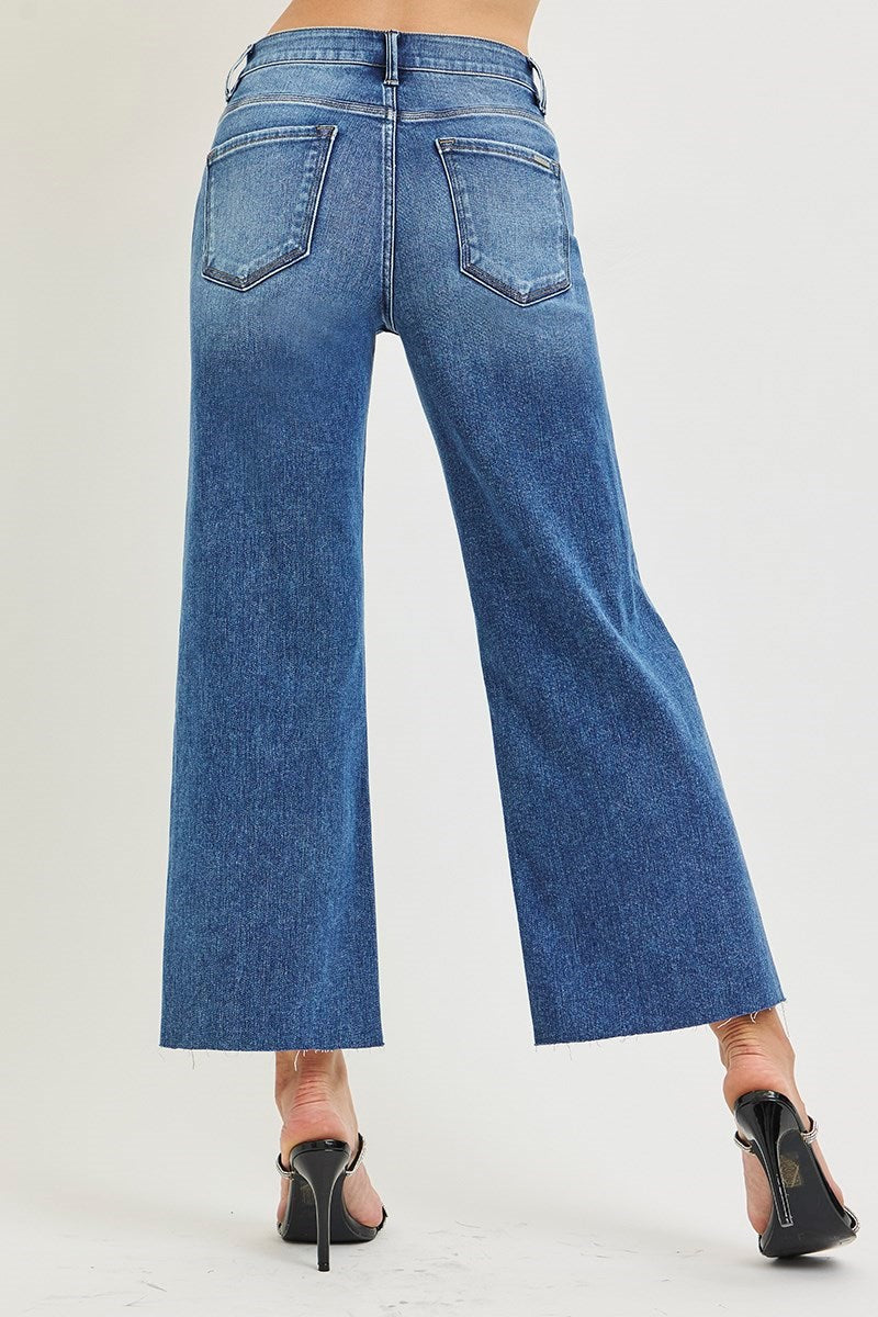 Women's High Rise Crop Wide Leg Creased Jeans
