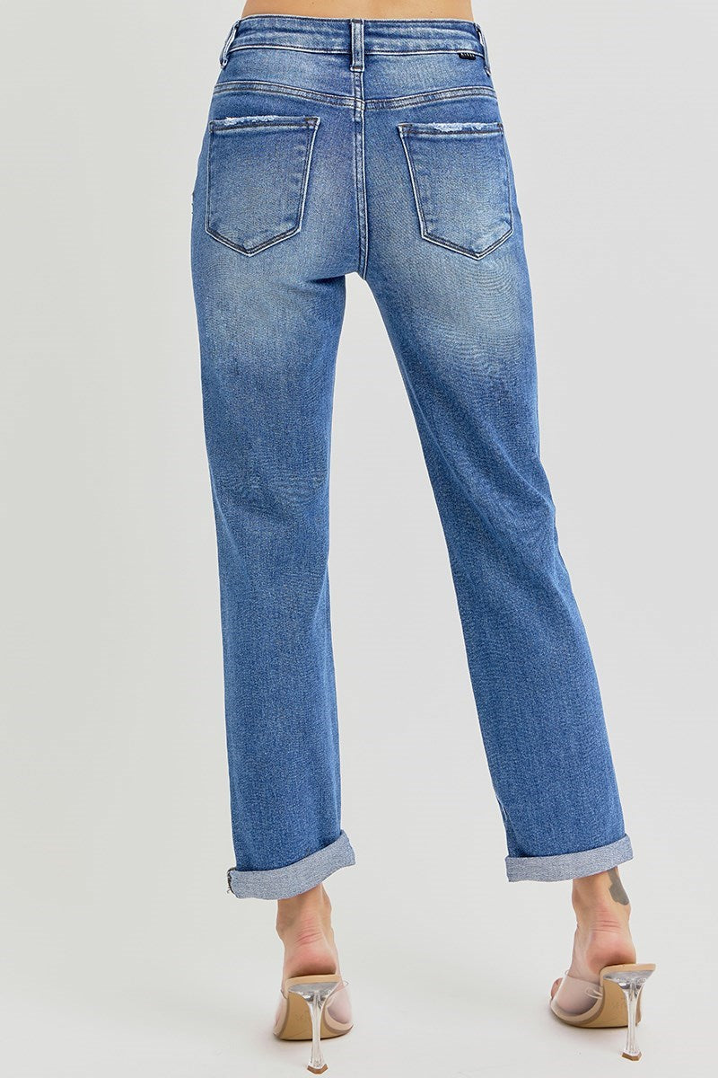 Risen Crop Girlfriend Roll Up Jeans
