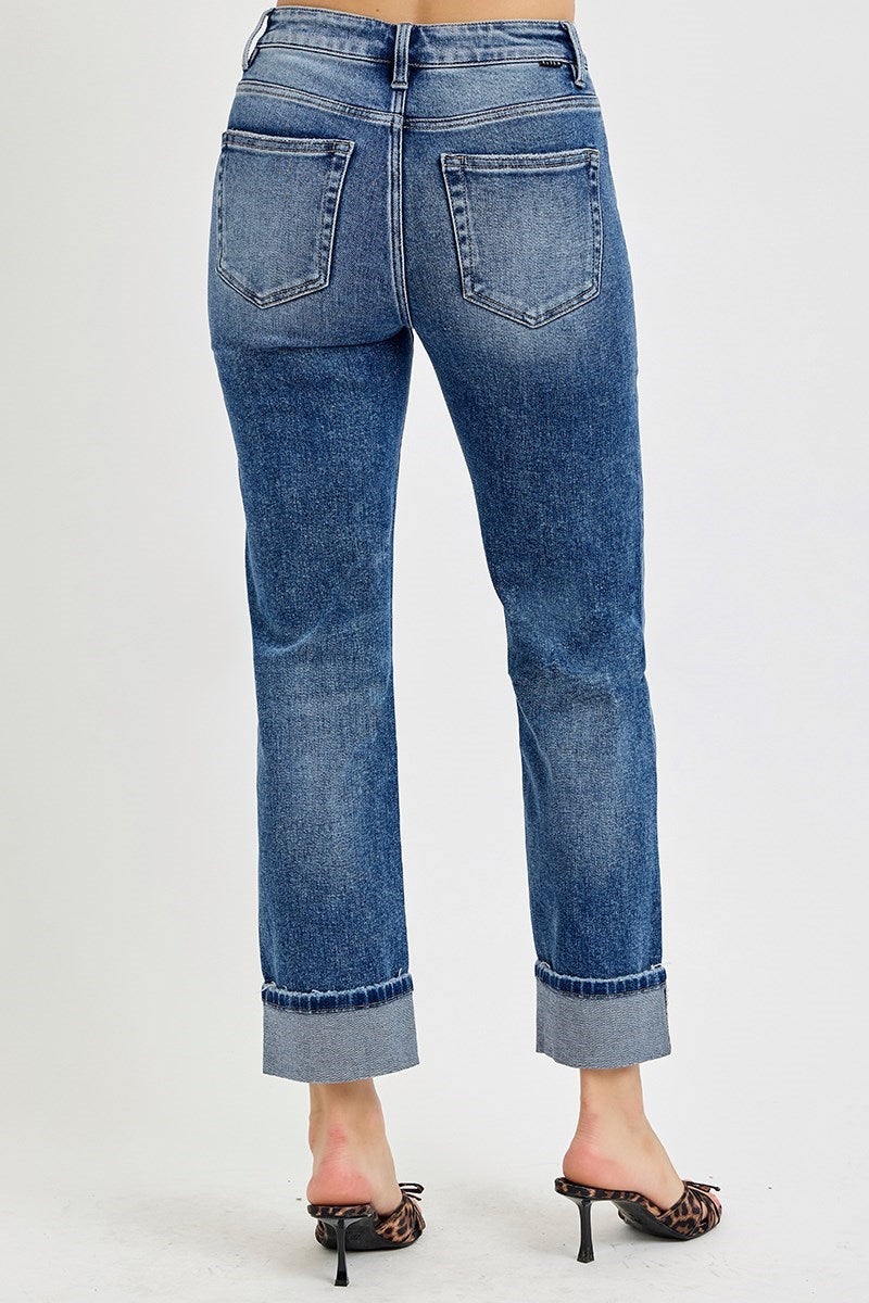 Risen High Rise Crop Straight Cuffed Jeans