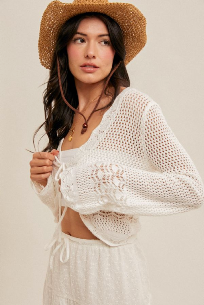 Open Crochet Tie Front Crop Cardigan FINAL SALE