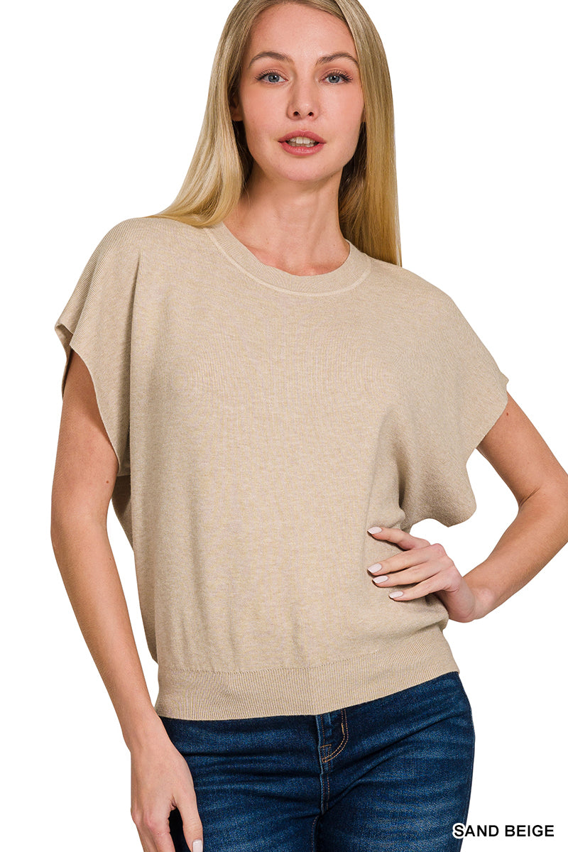 Round Neck Short Dolman Sleeve Sweater