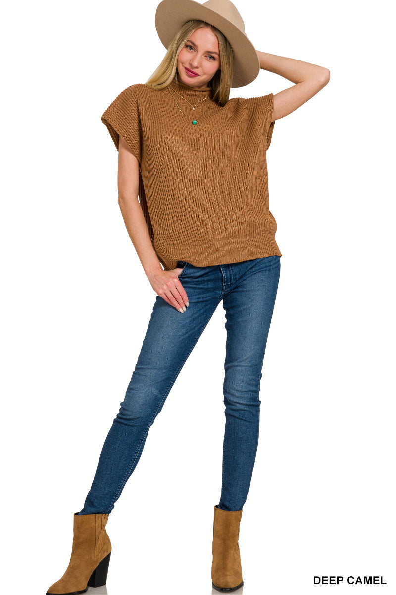 Power Shoulder Mock Neck Sweater