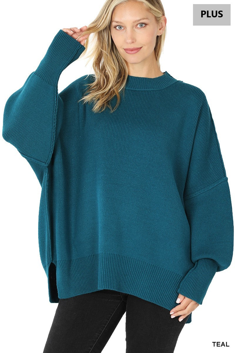 Plus Size Side Slit Oversized Sweater
