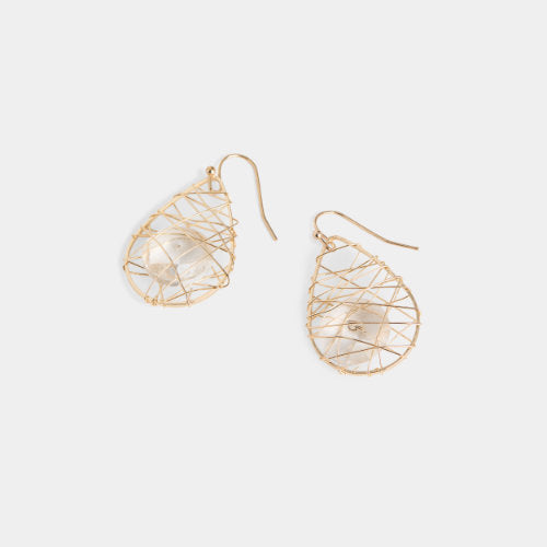 Wire Wrap Cage Gold Dangle Earrings