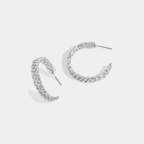 Silver Basket Weave Hoop Earrings