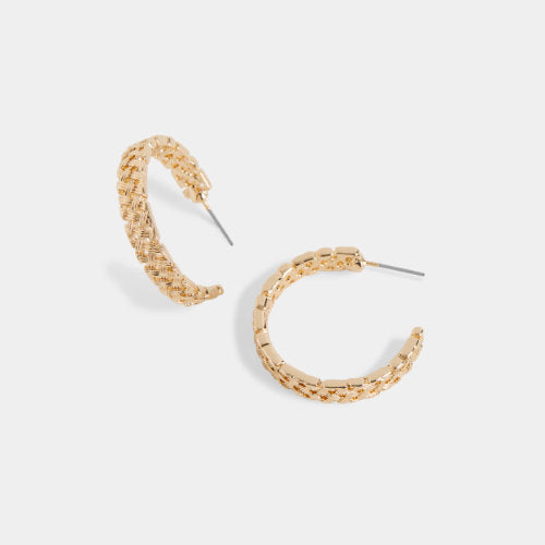 Gold Basket Weave Hoop Earrings