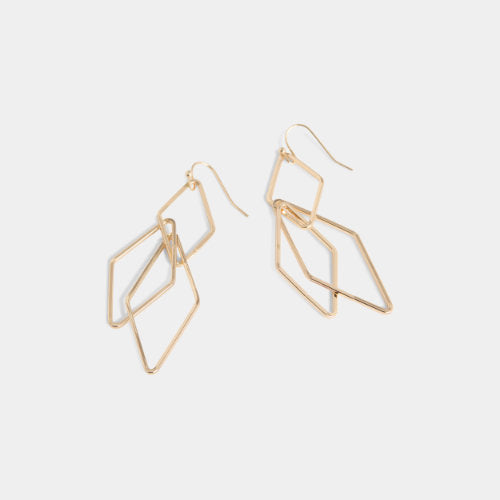 Gold Dangling Diamond Shapes Earrings