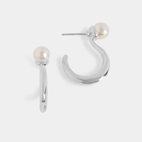 Silver Pearly Question Mark Hoop Earrings
