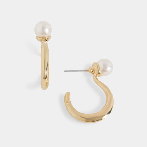 Gold Pearly Question Mark Hoop Earrings