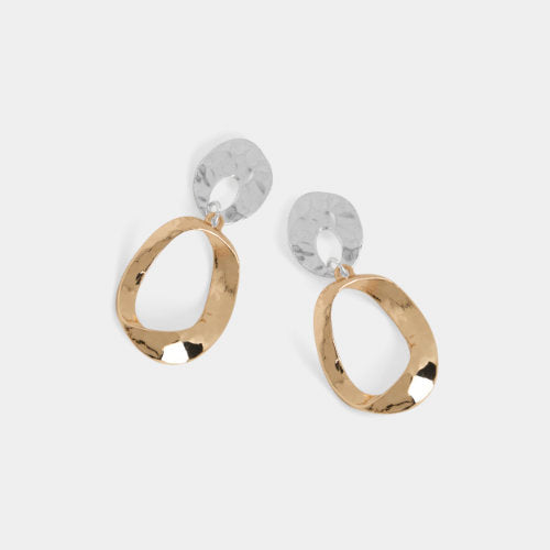 Mixed Metal Hammered Hoop Twist Earrings