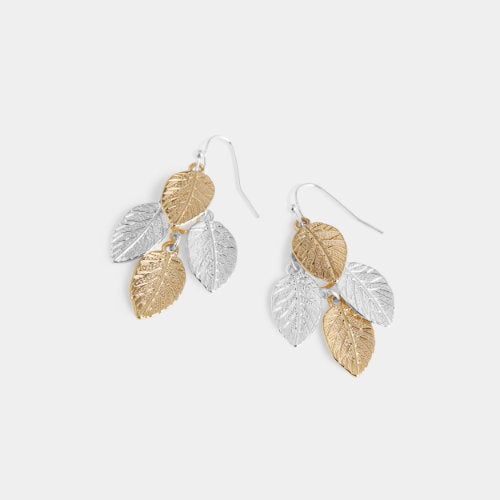 Mixed Metal Falling Leaves Dangle Earrings