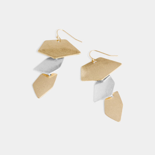 Mixed Metal Rounded Pentagons Dangle Earrings