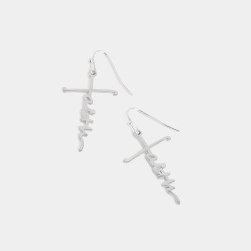 Silver Faithful Cross Dangle Earrings