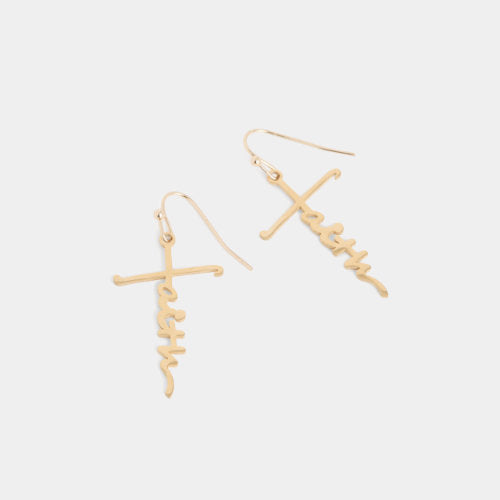 Gold Faithful Cross Dangle Earrings
