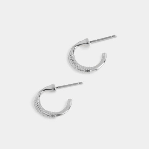 Textured Silver Hoop Stud Earrings