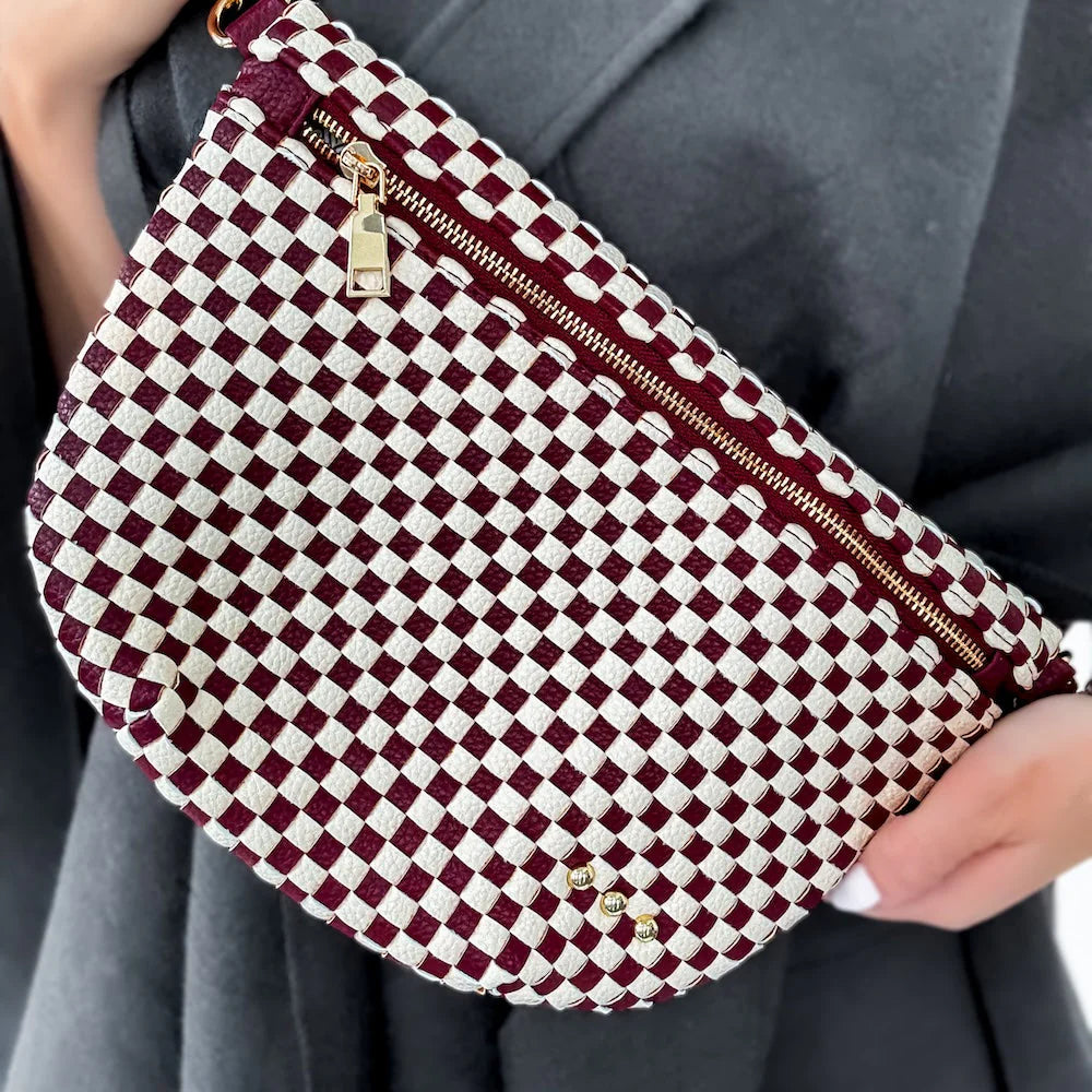 Westlyn Woven Bum Bag Checkered Burgundy