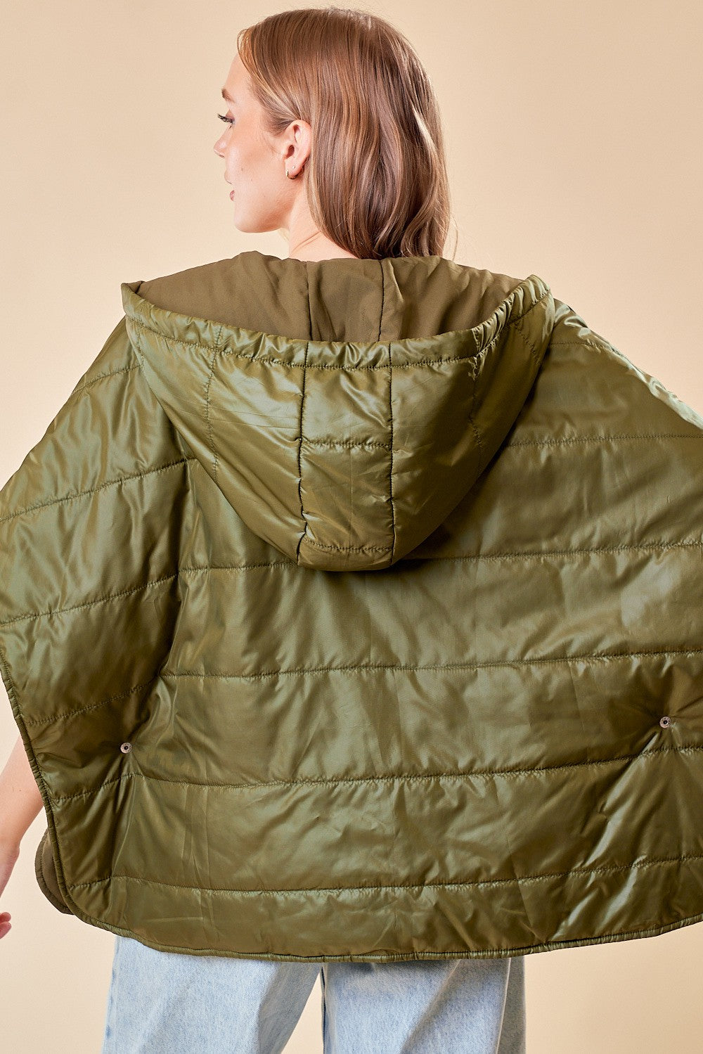 Zip-Up Puffer Cape With Hood