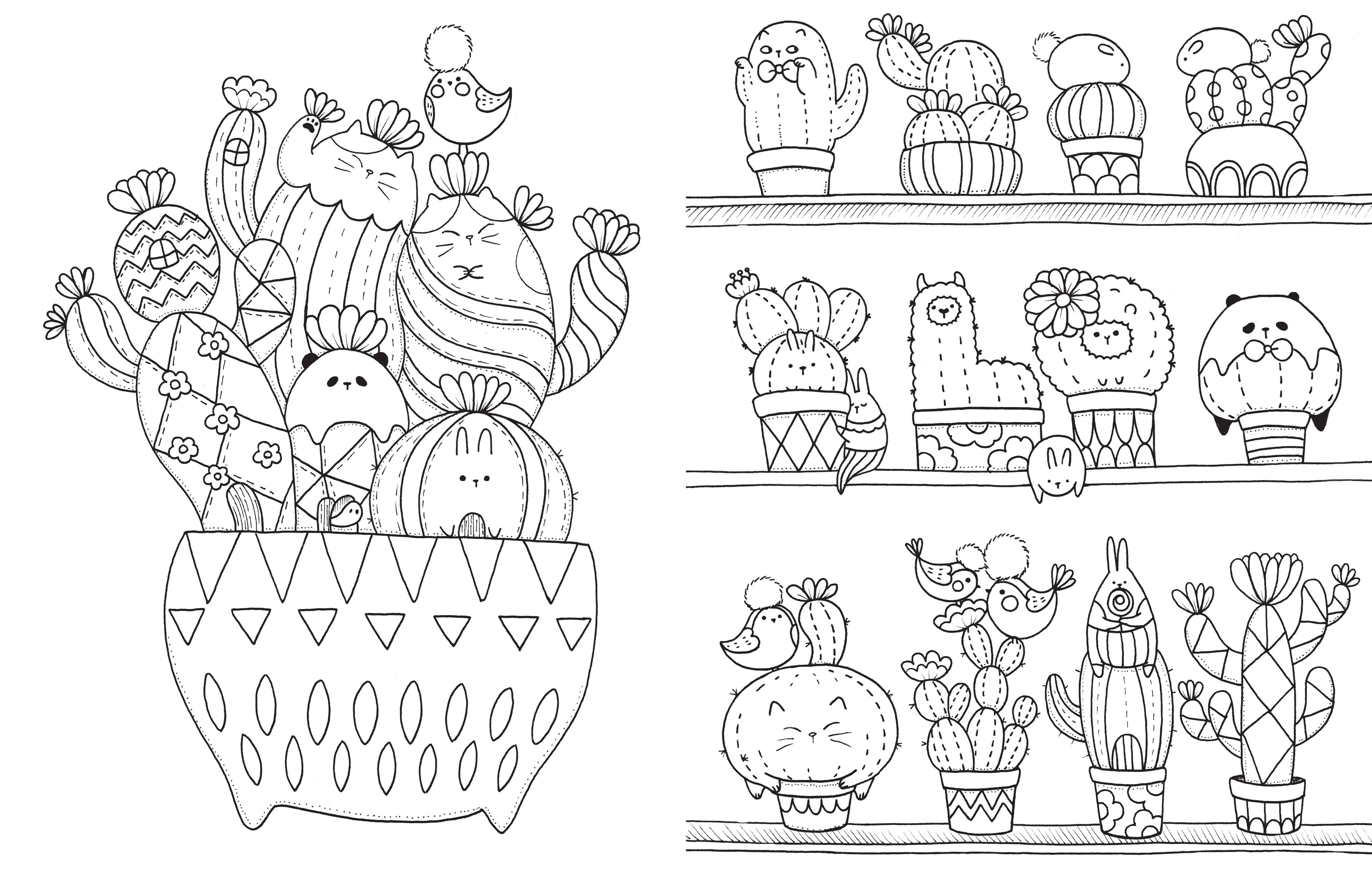 Inside coloring page from A Million Cute Animals Coloring Book by Lulu Mayo featuring adorable illustrated woodland animals, birds, rabbits, foxes, and flowers.