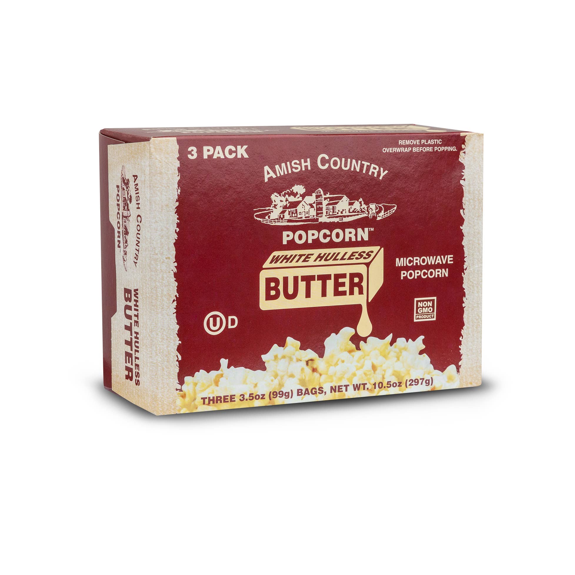 3pk Microwave Buttery White Hulless Popcorn