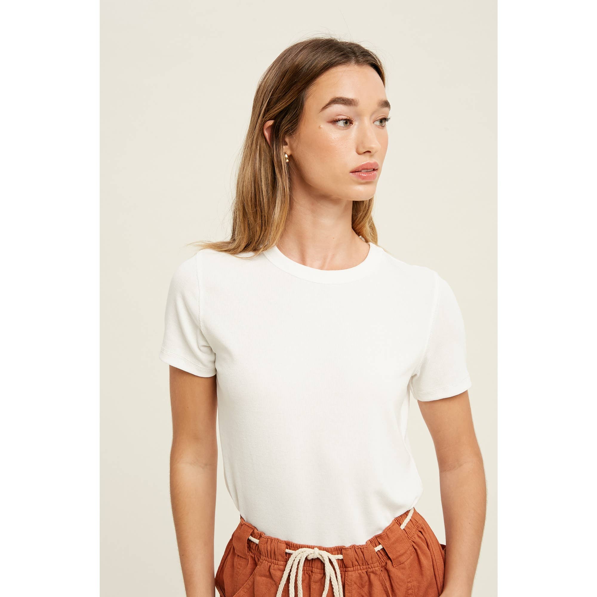 Ribbed Knit Basic T-Shirt