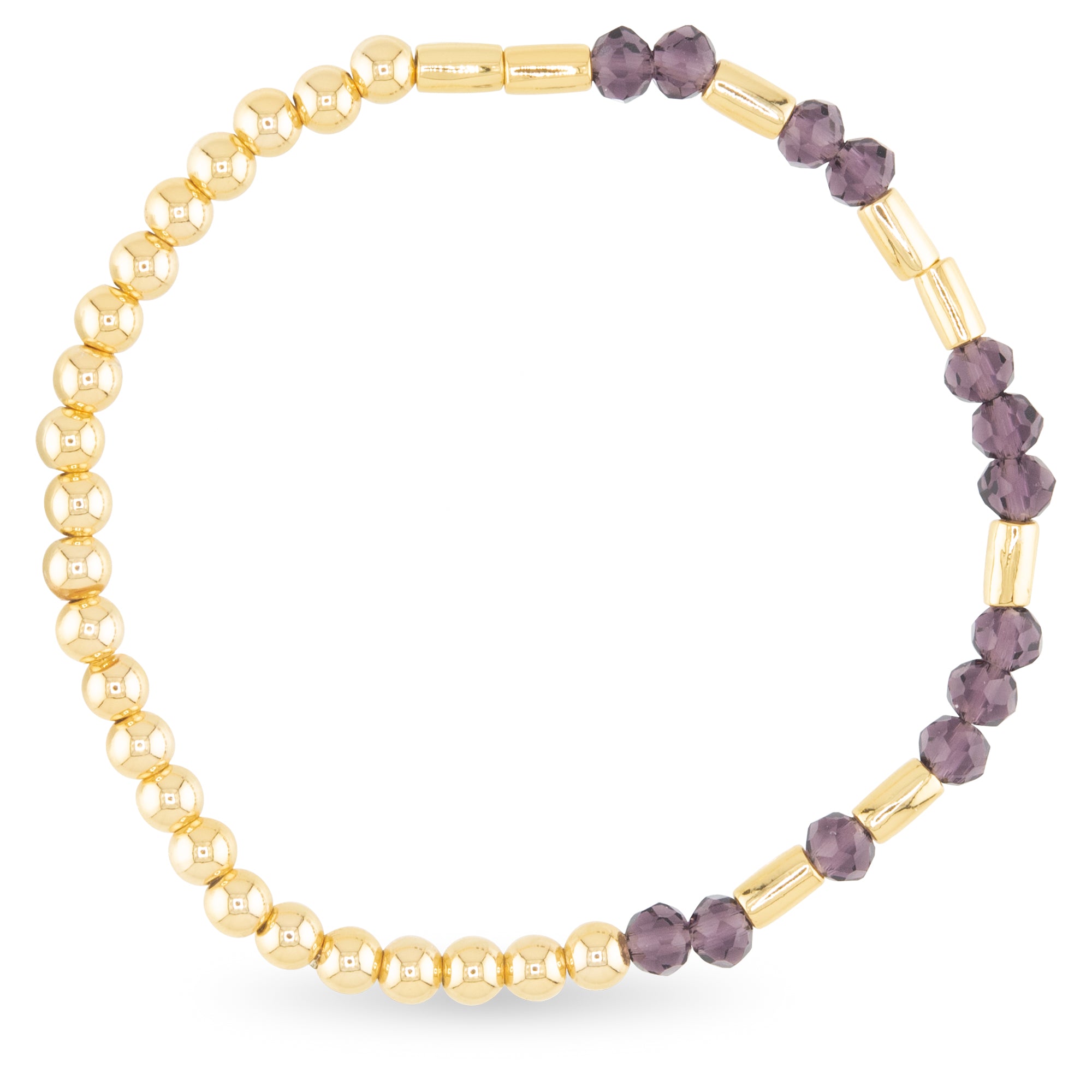 Amanda Blu Grateful Morse Code bracelet with 18K gold dipped beads and purple crystal accents