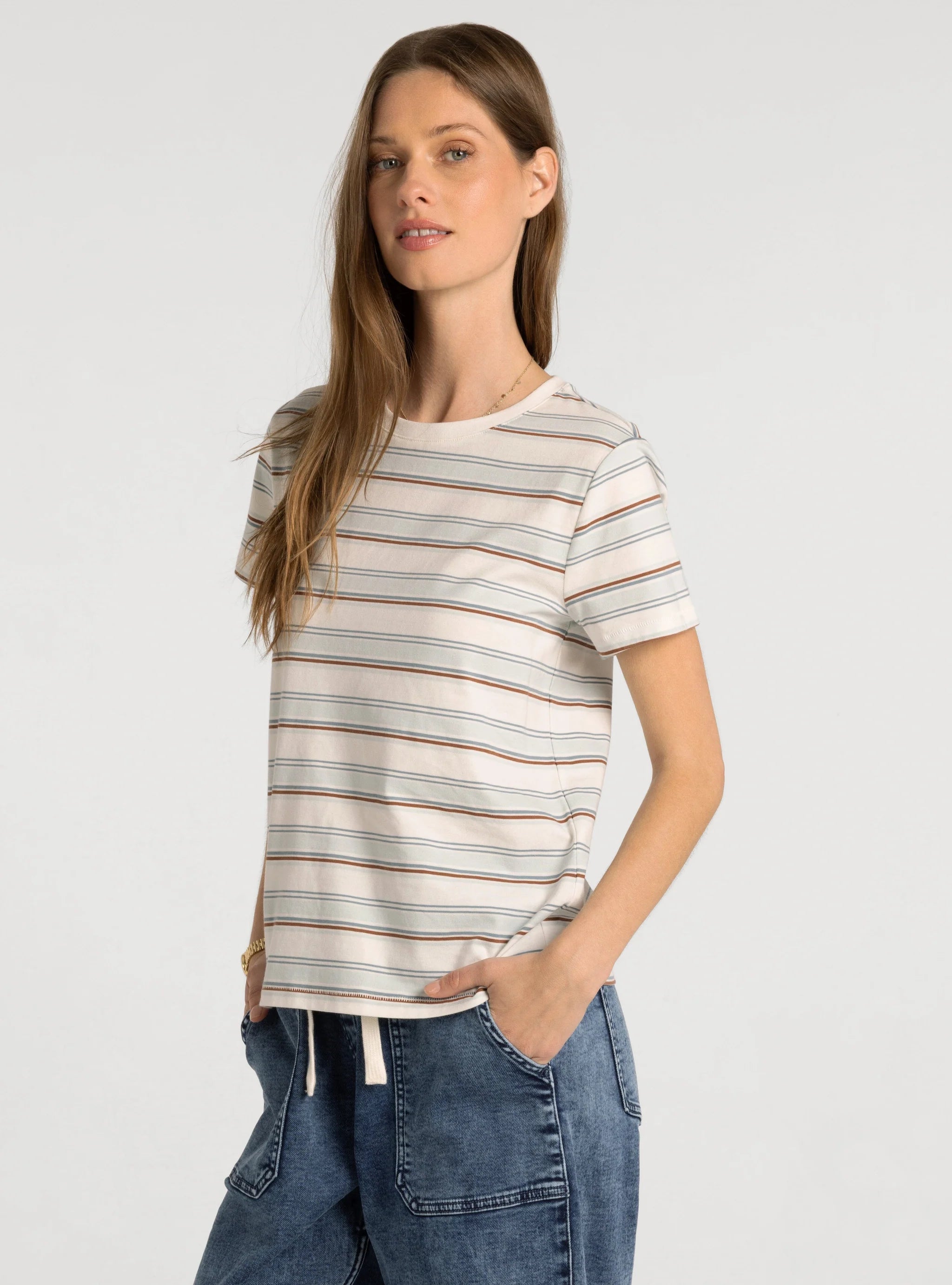 Asher Tee in cream — women's relaxed fit crew neck cotton t-shirt, side view