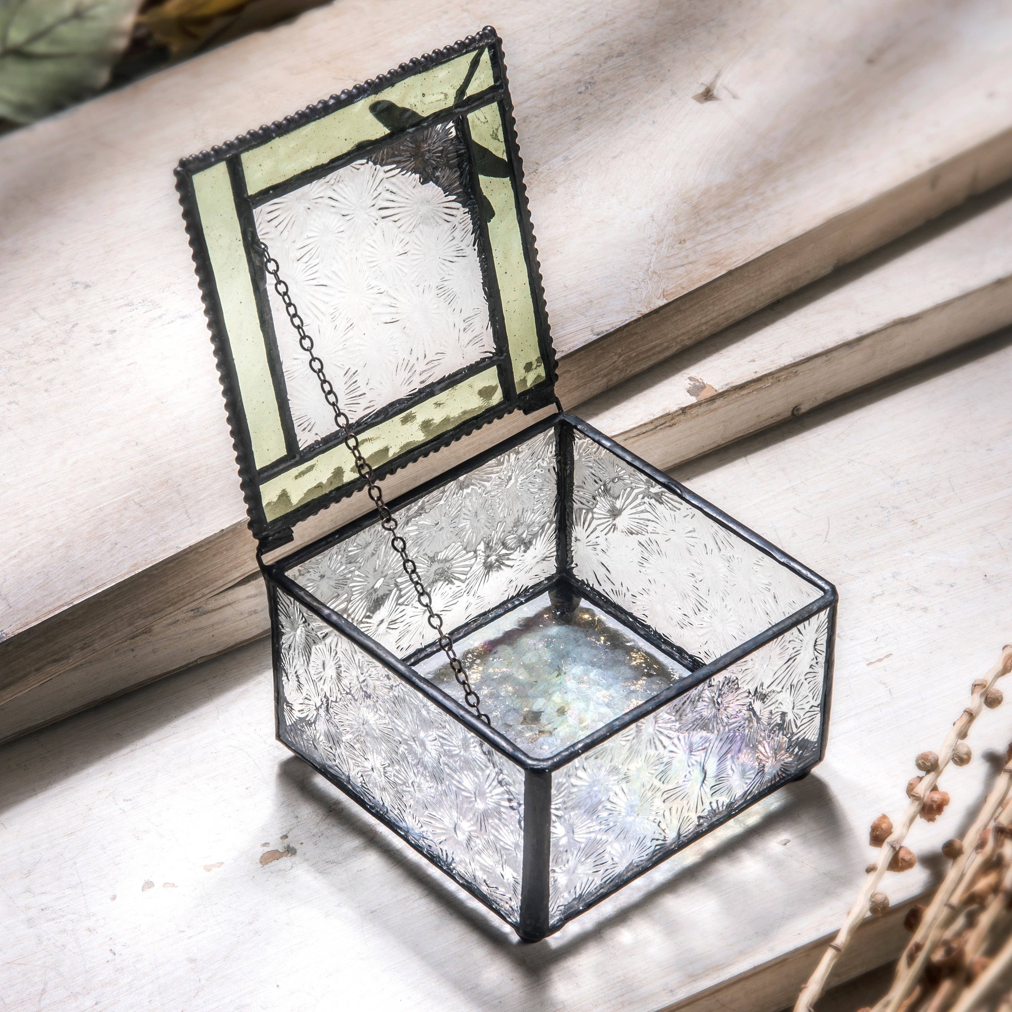 Green & Clear Stained Glass Dragonfly Keepsake Box