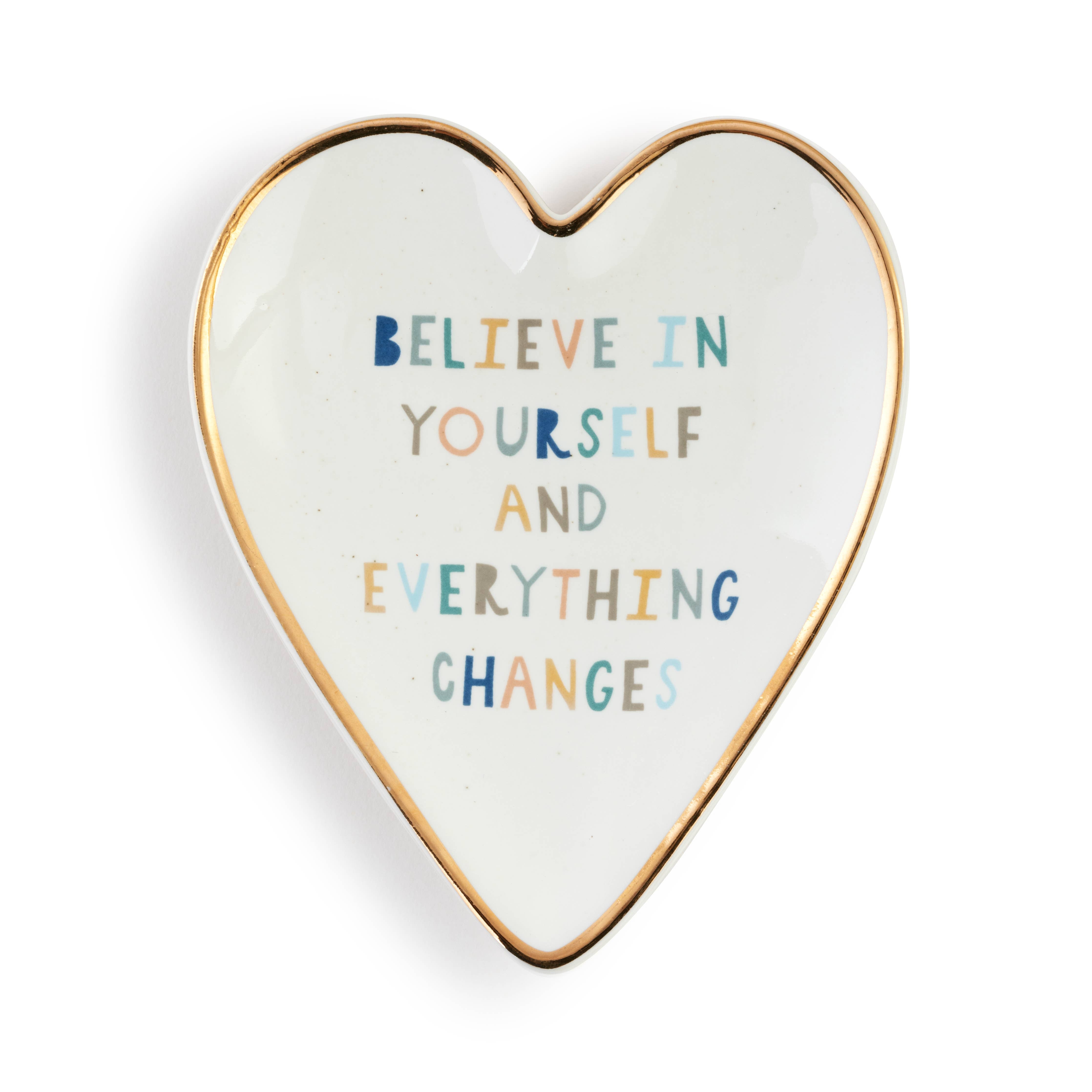 Believe in Yourself Art heart-shaped trinket dish by DEMDACO — a hand-crafted keepsake dish for rings and jewelry, a thoughtful inspirational gift for her